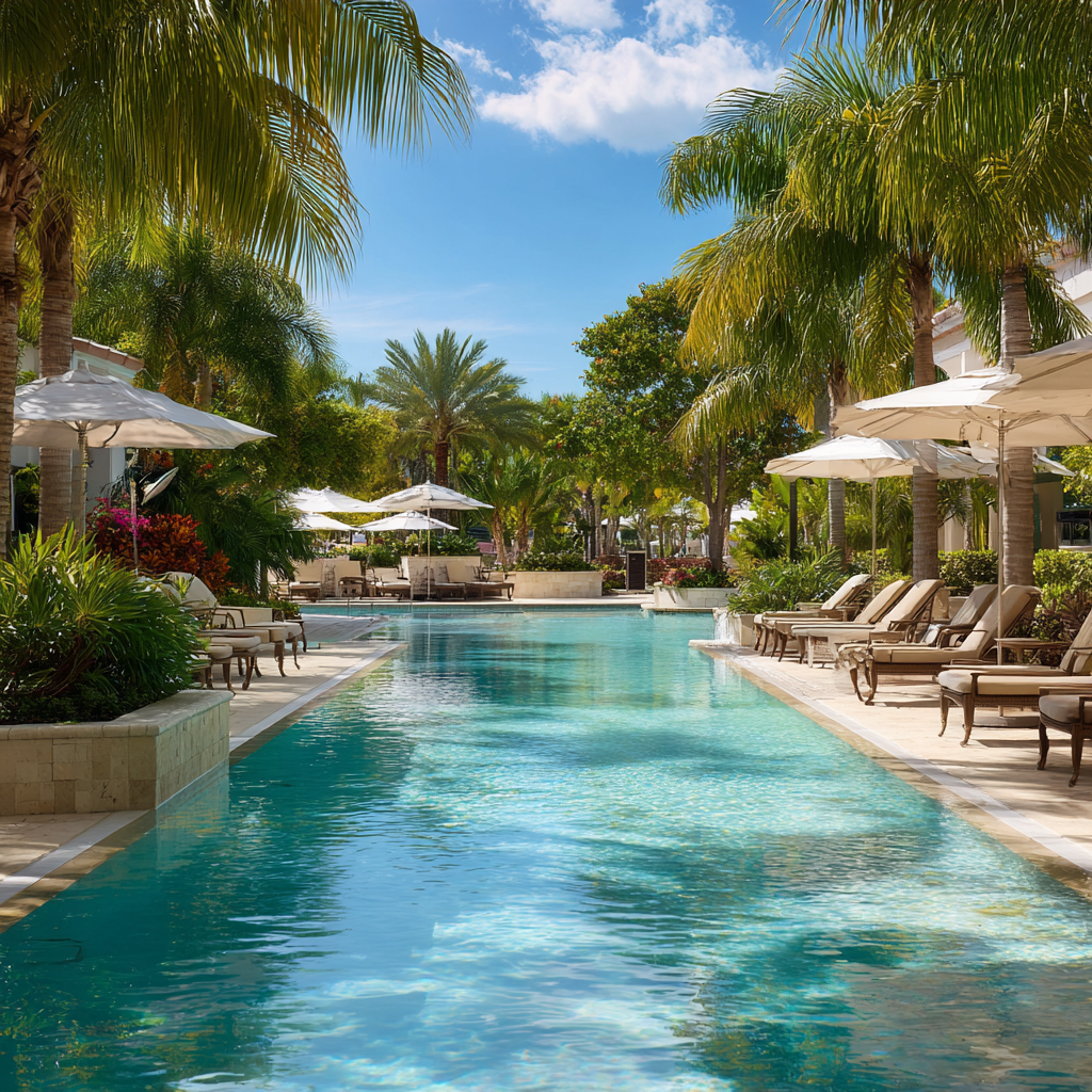 Resort-style pool and relaxation area